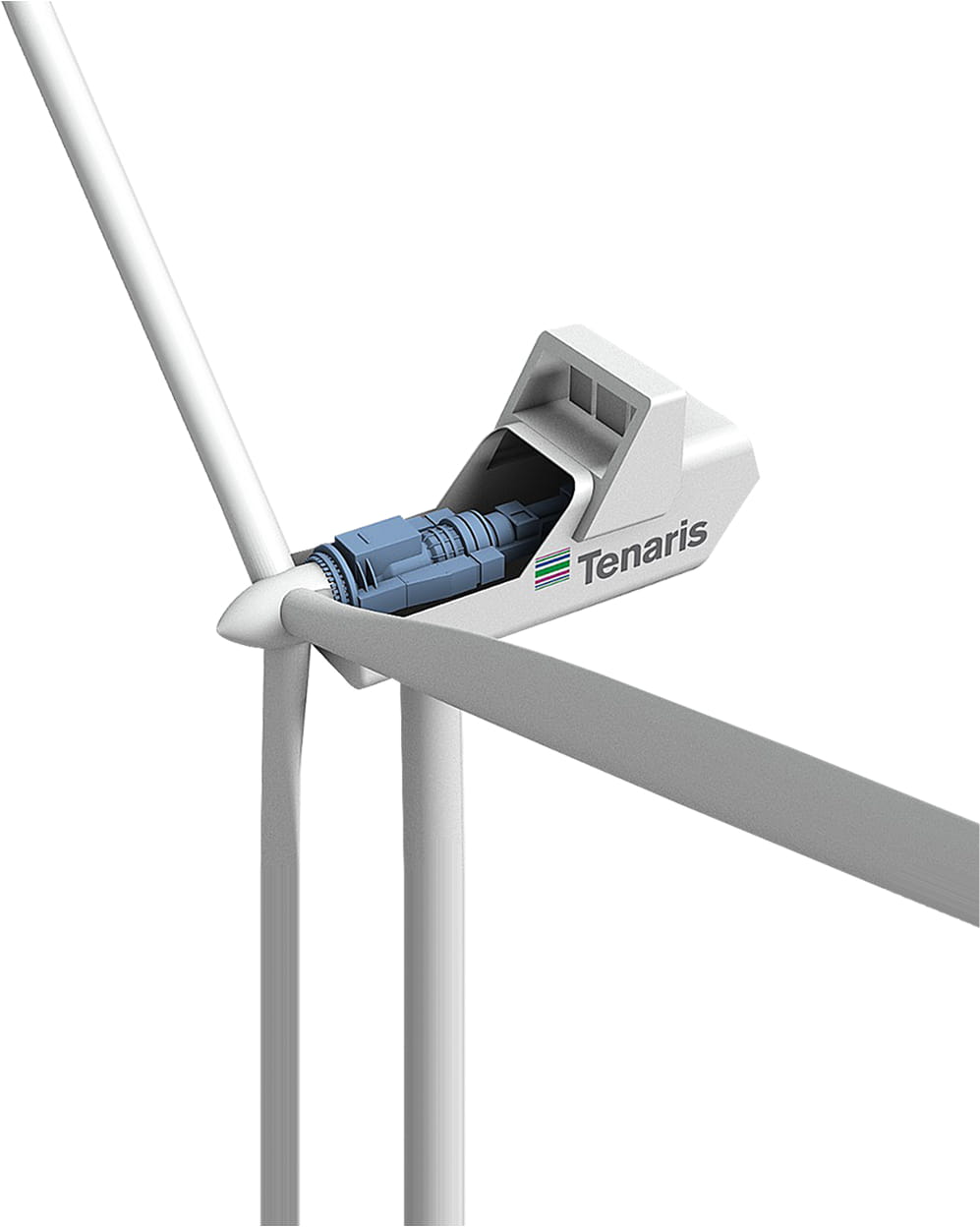 Turbina eolica con il logo Tenaris e componenti interni.
